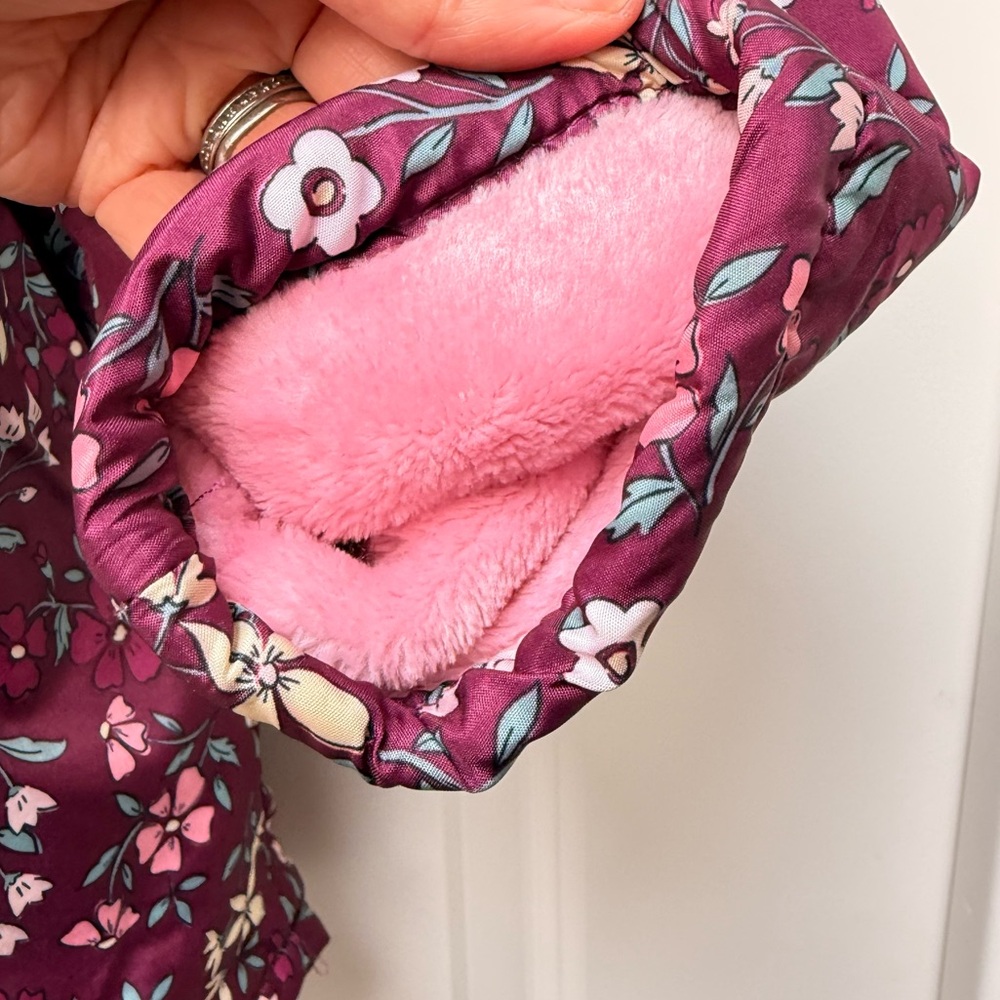 Penelope Mack Girls Floral Purple Pink Hooded Coat with Ruffles - Picture 4 of 10